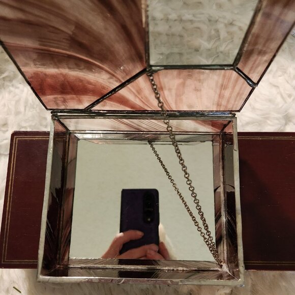 Vintage Stained Glass Jewelry Box With Mirrored Inlay Boho Cottage MCM - Picture 7 of 11